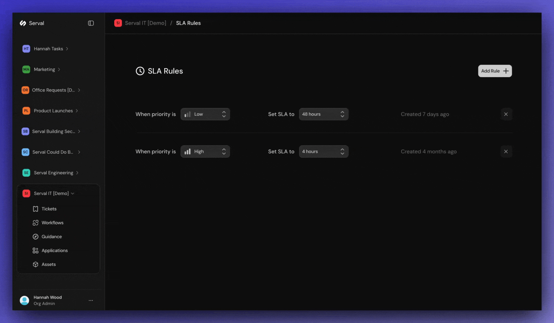 Custom SLA time configuration
