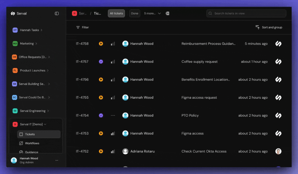 Navigate between tickets using keyboard shortcuts