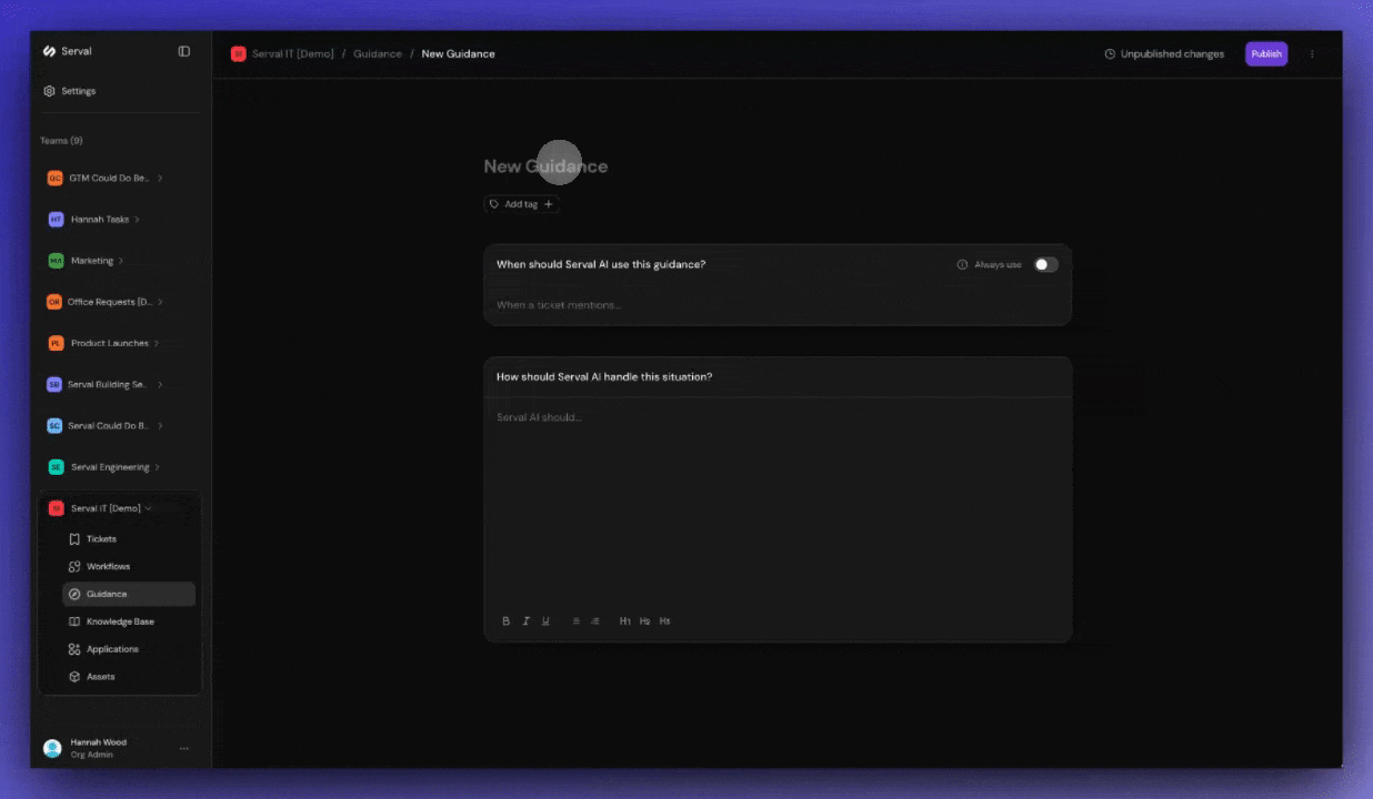Tagging users in guidance documents