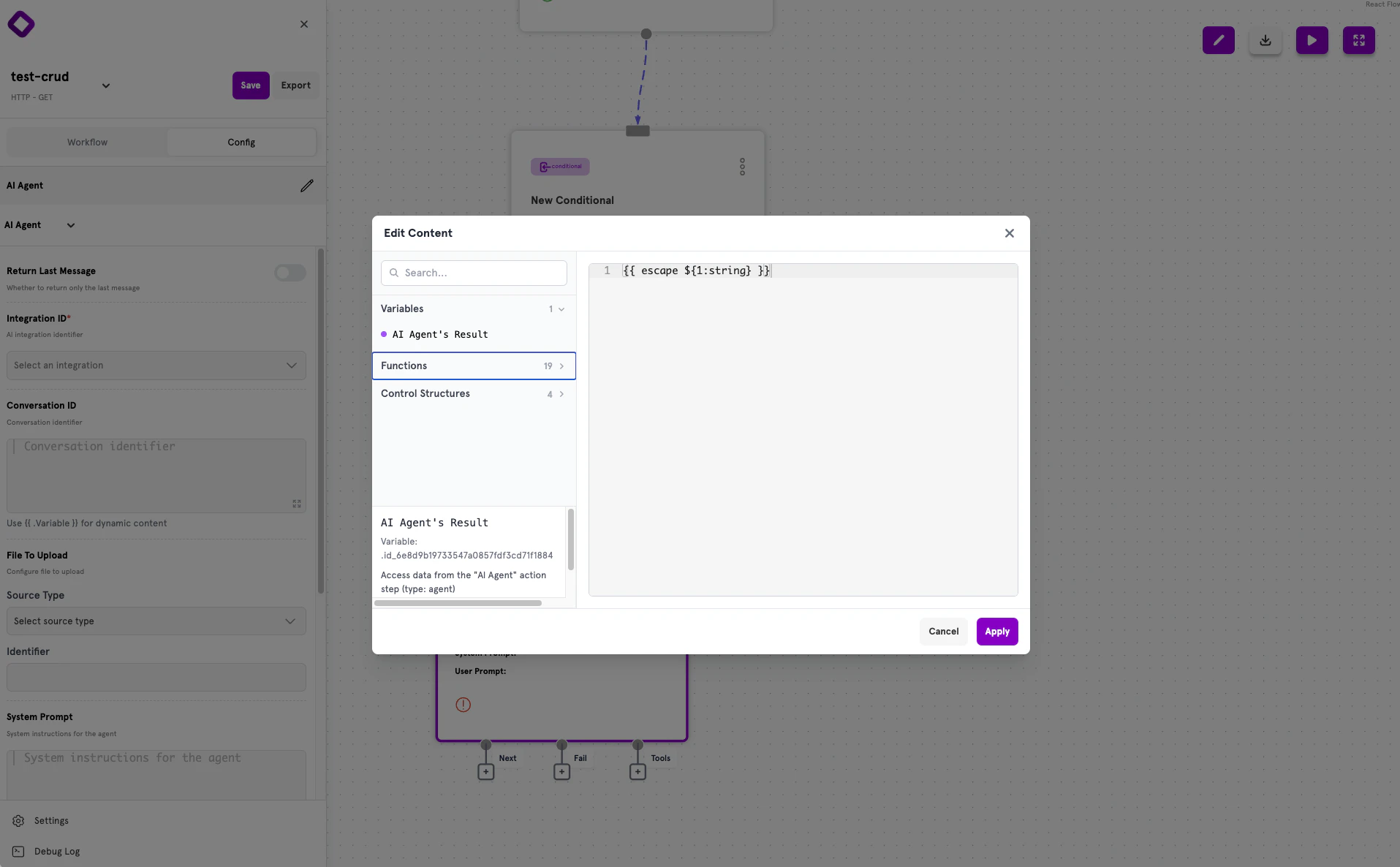 Full template mode showing expressions with curly brace delimiters
