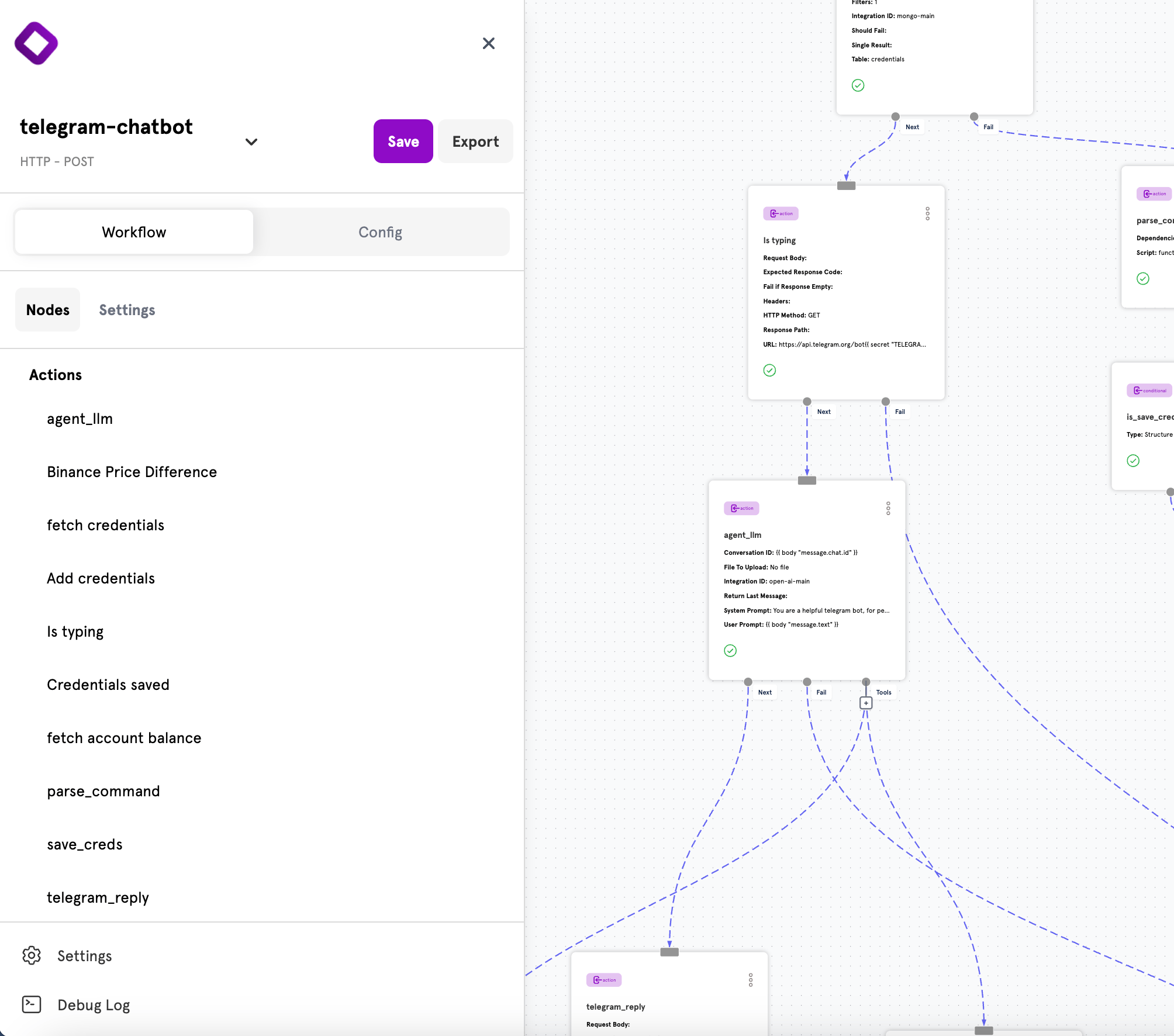 ServFlow workflow showing all configured actions