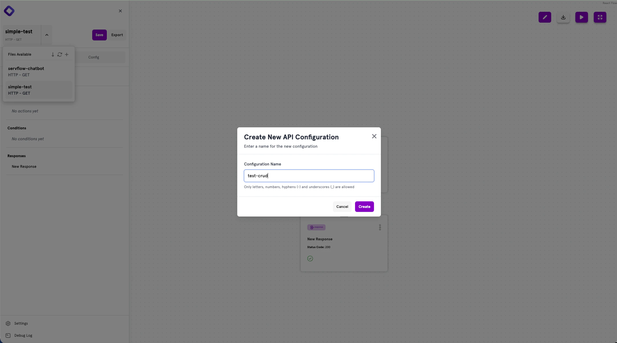 Create New API Configuration dialog