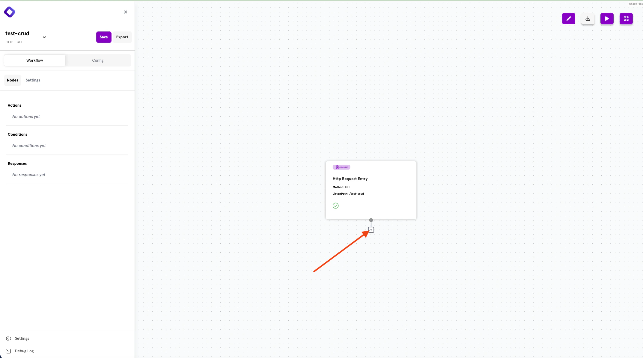 Workflow editor with HTTP Request Entry node