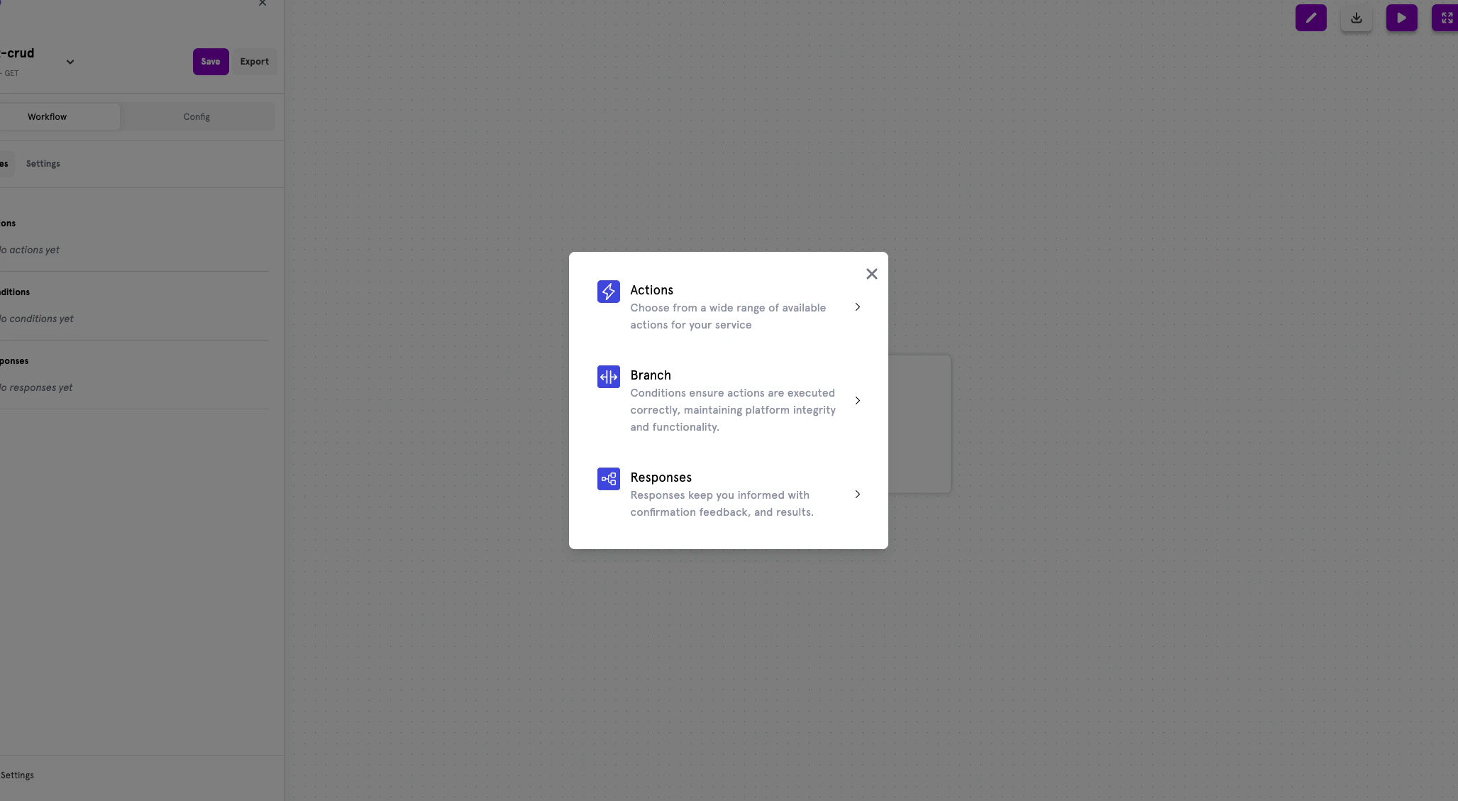 Node type selection dialog