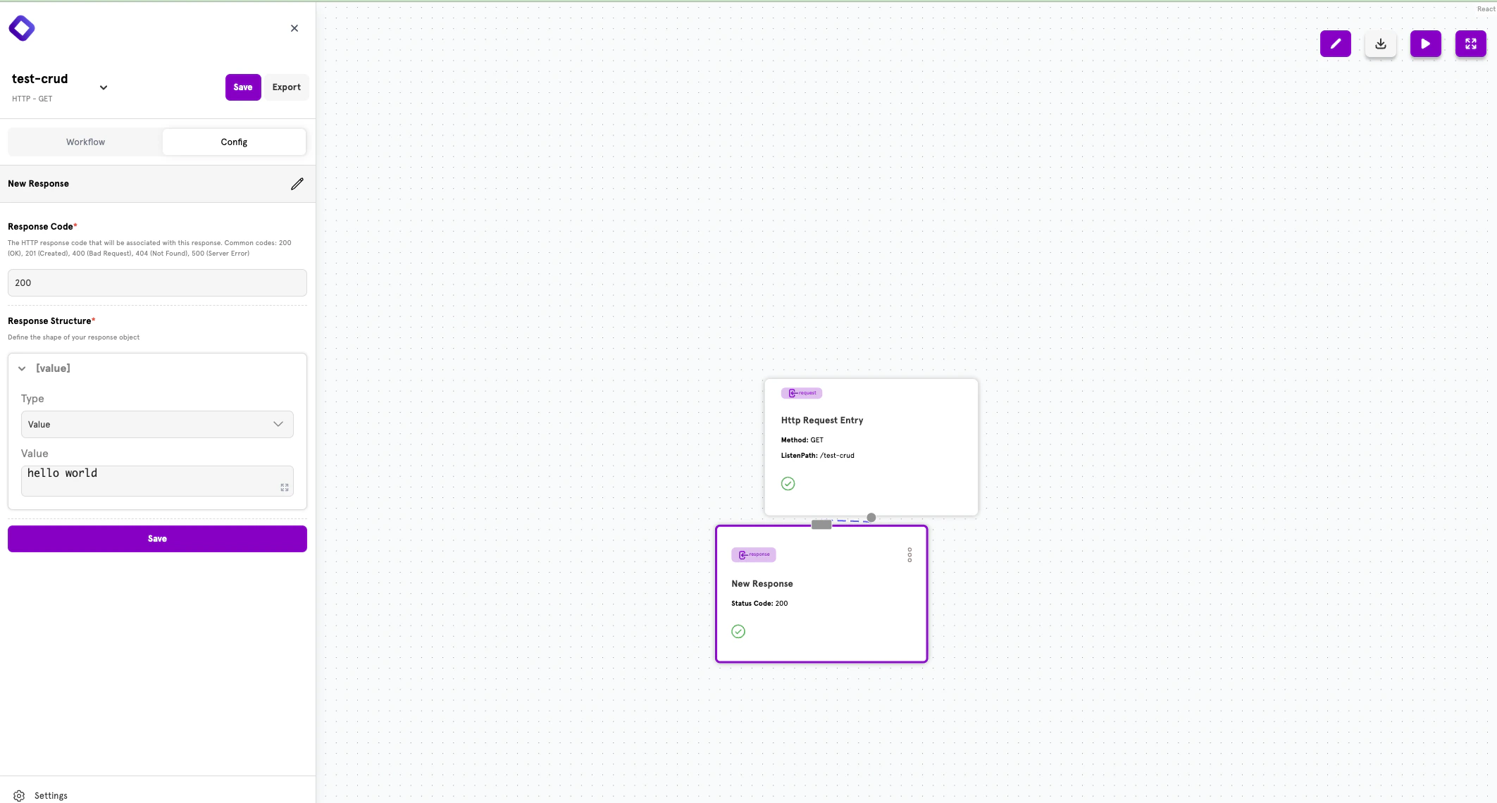 Configured workflow with response