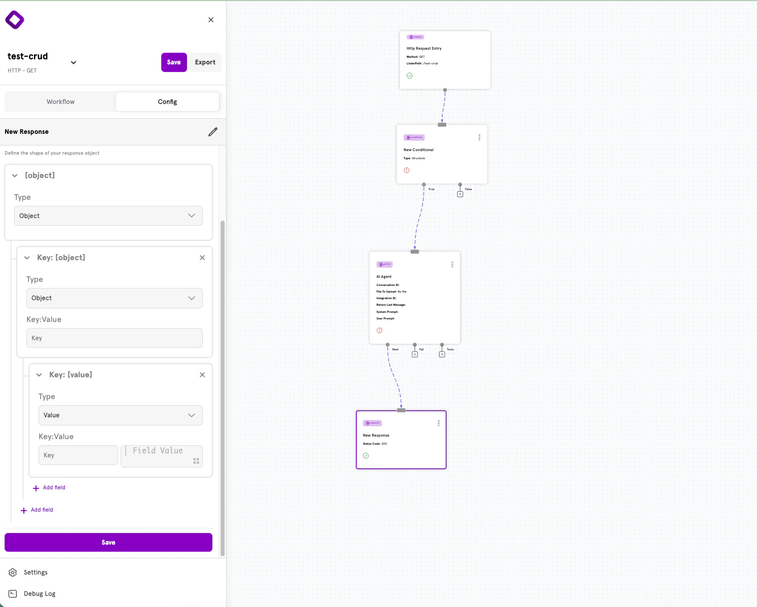 Nested response structure with object and value fields