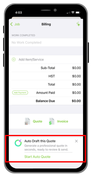tap Start Auto Quote in the iOS app