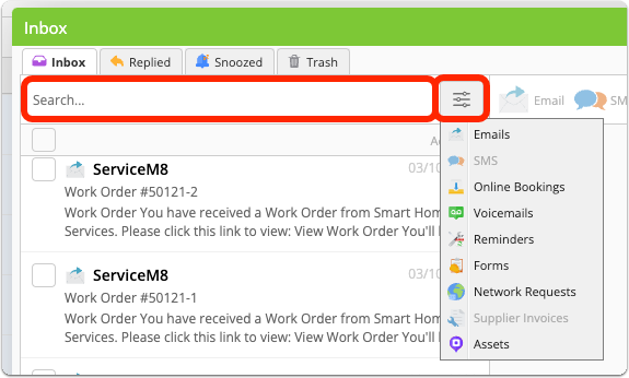 Search and filter inbox messages