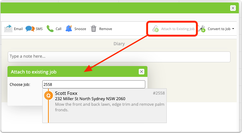 Attach to Existing Job search dialog