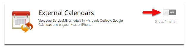 Locate the External Calendar add-on then click the switch button to activate it