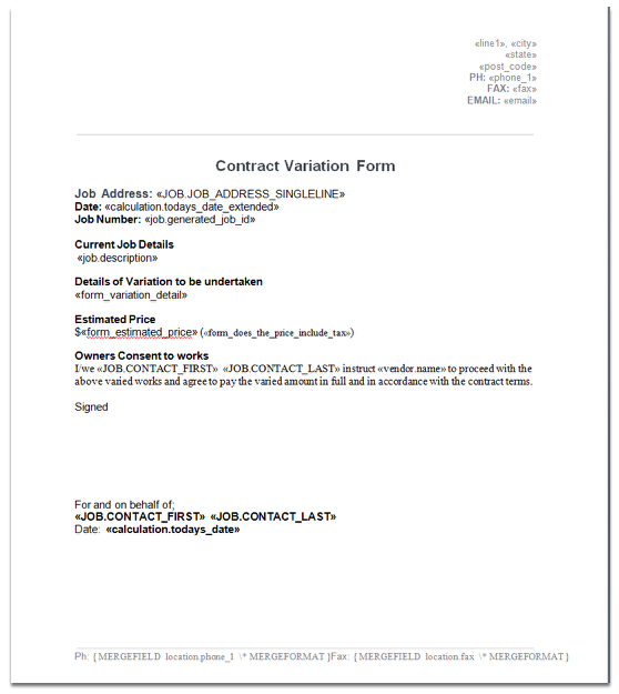 Create the document template for your Contract Variation form