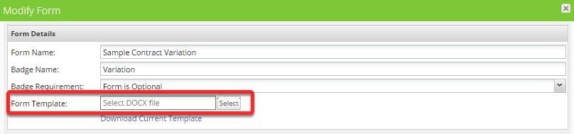 Select the Contract Variation form template that you have created