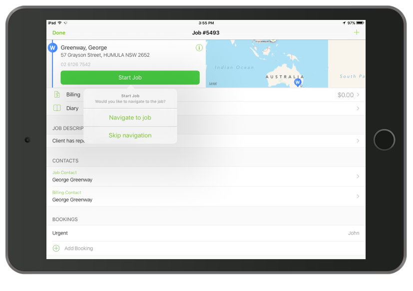 John is free now so he heads off to the job