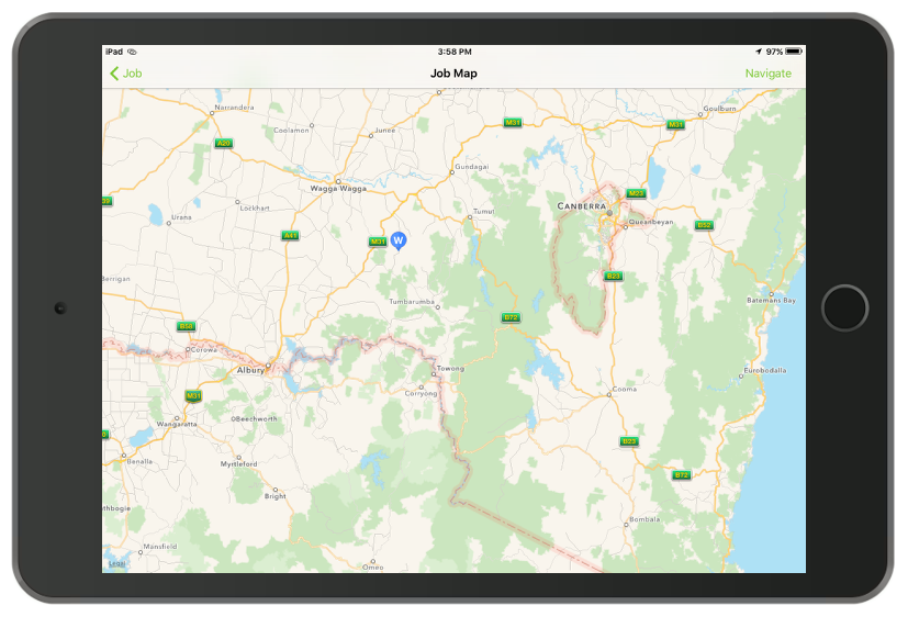 He goes to the Job then tap Start Job and hits Navigate to job.