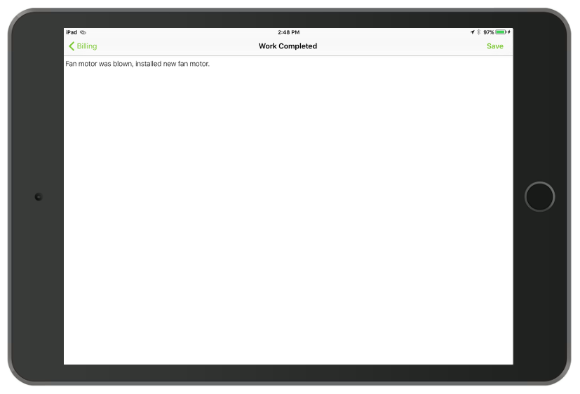 Enters the work he did in work completed