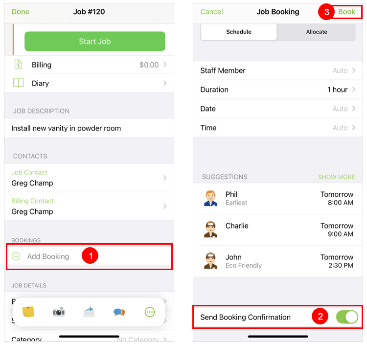 mobile app booking confirmation