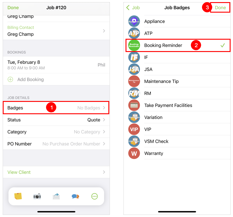 booking reminder badge in mobile app
