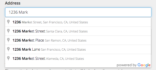 Addresses are auto-completed