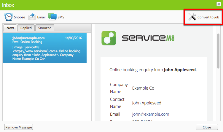 Enquiries arrive in your ServiceM8 Inbox