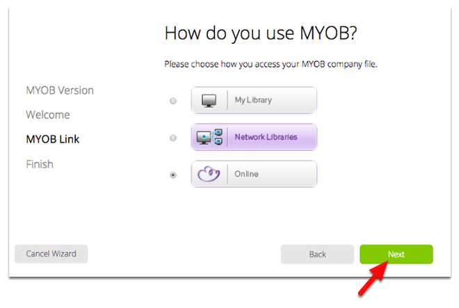 We will use Online company file and click Next.
