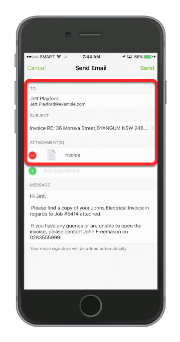 The customer details are automatically loaded.