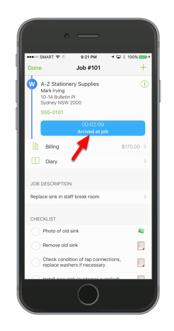 Once you've reached the site ServiceM8 will automatically detect that you have arrived on site.