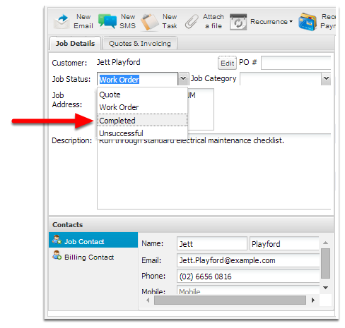 Open the job, and change the job status to Completed