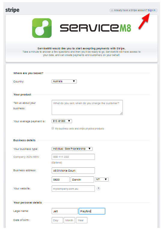 If you don't have Stripe account, you can create one now. Click Sign in if you already have a Stripe account.