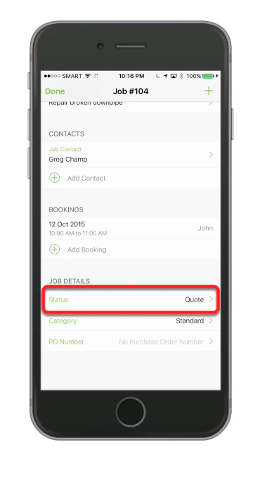 Scroll down inside the job, then under the Job Details tap Status