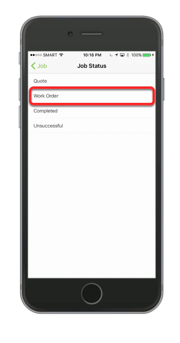 Tap to select a new job status
