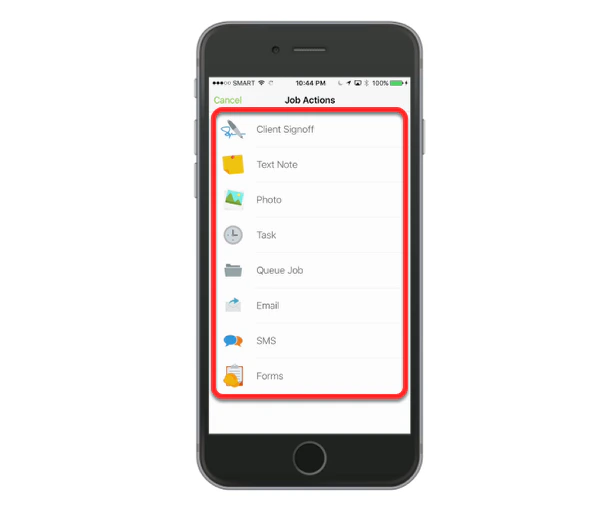 The Job Actions menu