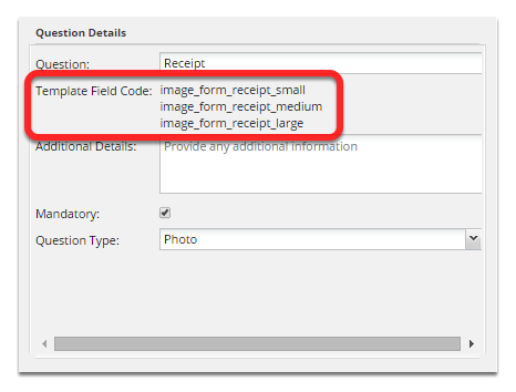 If you wish to link the form's photo into the document template simply use any of its field codes as shown below: