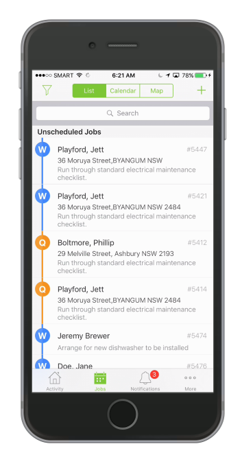 Select a job and tap to open it