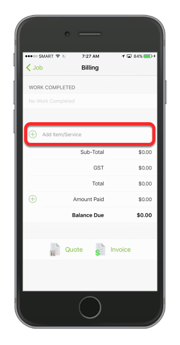 Tap add Item/Service
