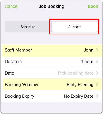 allocate screen in the app