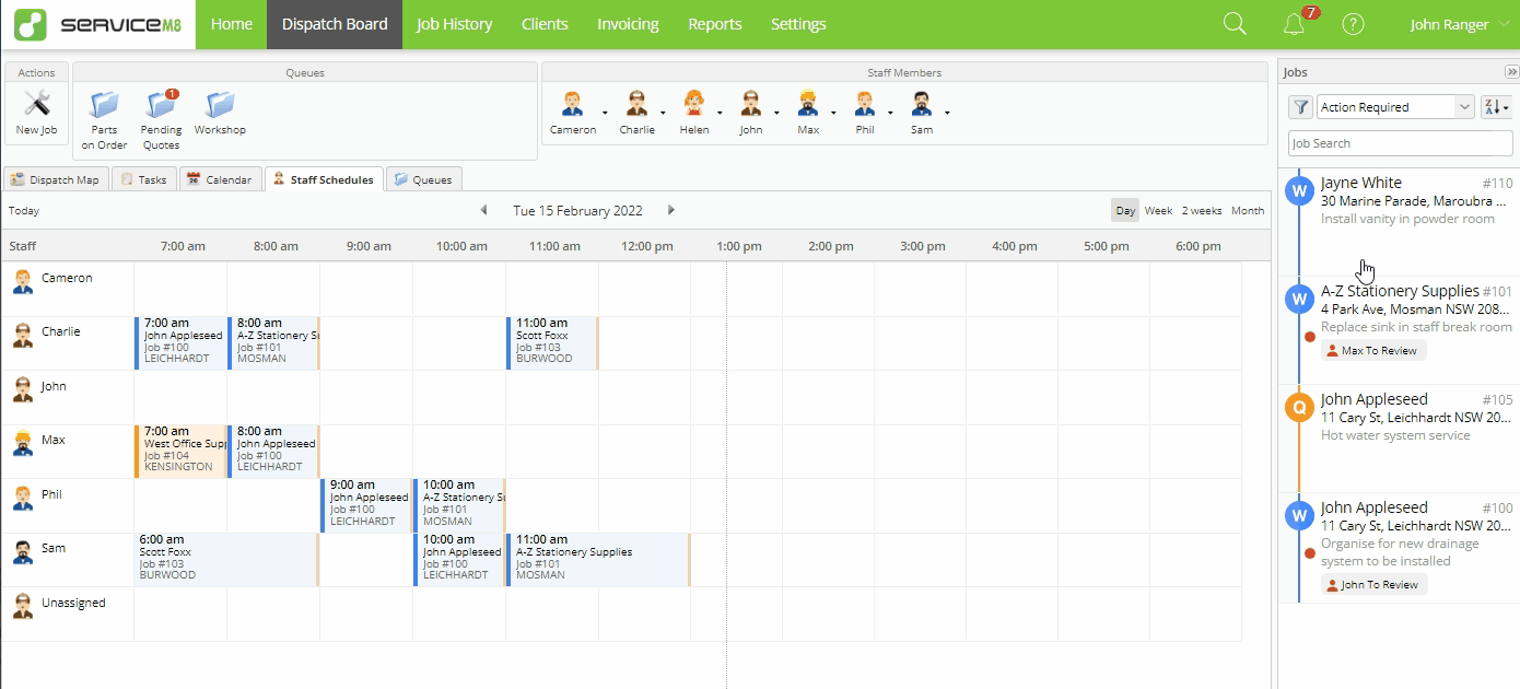dragging and dropping a job