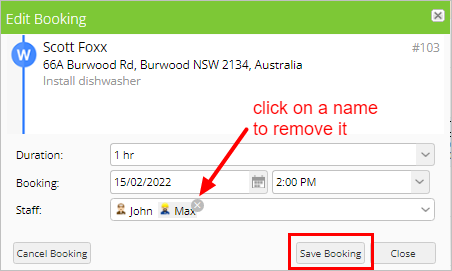 removing a staff member from a booking