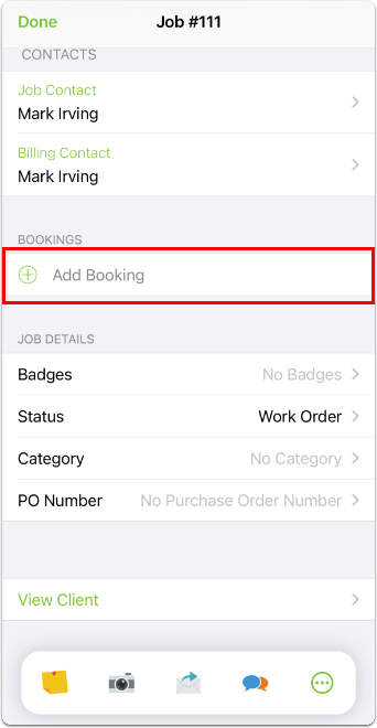adding a booking from the job card