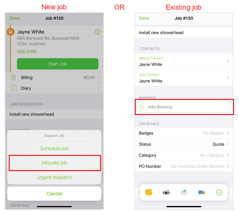 allocating a job from the app