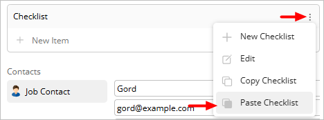pasting a checklist