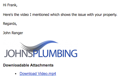 The video is automatically converted to a link and added to the email