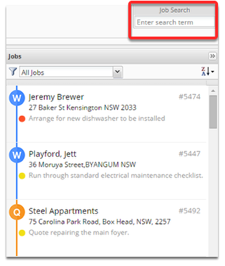To lookup a specific job, use the Job Search from the Job Dispatch Board, search using any keyword related to that client or job.
