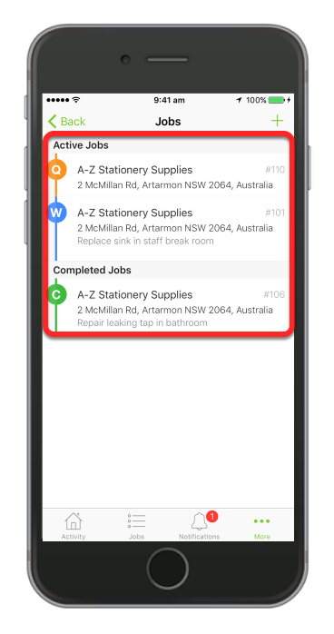 Completed and active jobs will be displayed here.