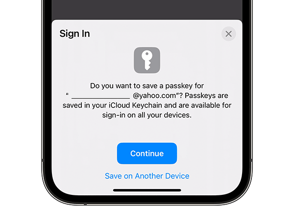 Passkey save prompt on iPhone