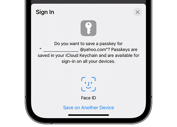 Confirming passkey with Face ID