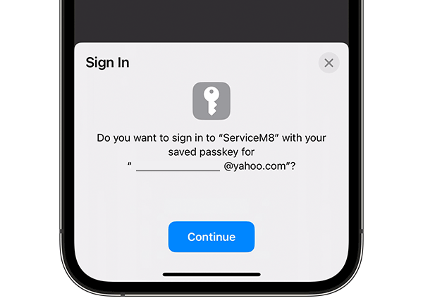 Sign in with passkey option on iPhone