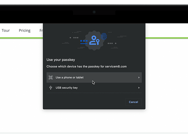 Browser passkey popup dialog