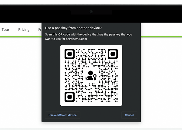 QR code for phone or tablet passkey
