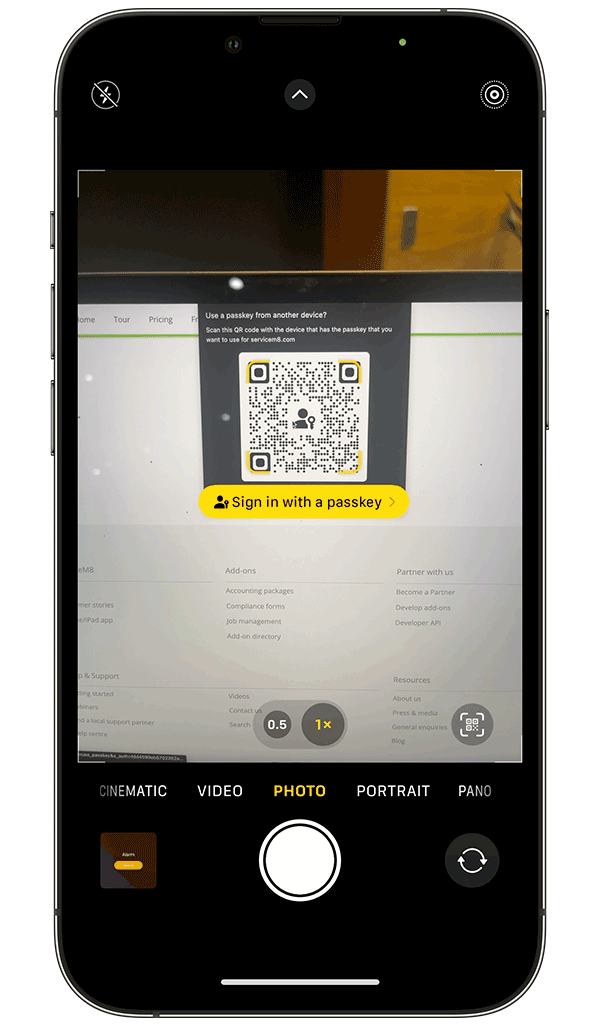 iPhone camera scanning passkey QR code