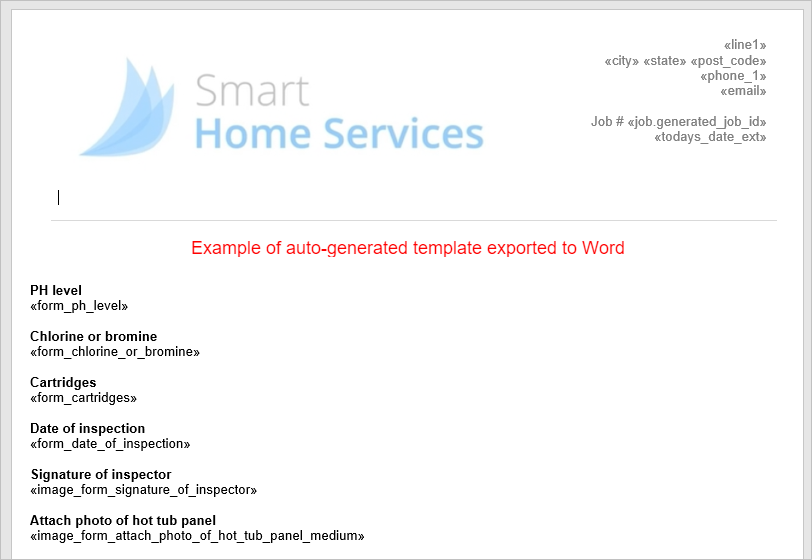 example of auto-generated template exported to Word